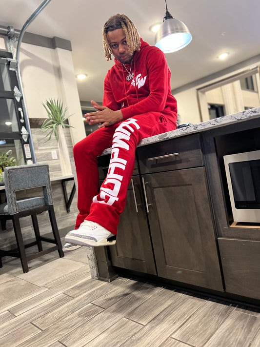 Red Flared Hoodie Set